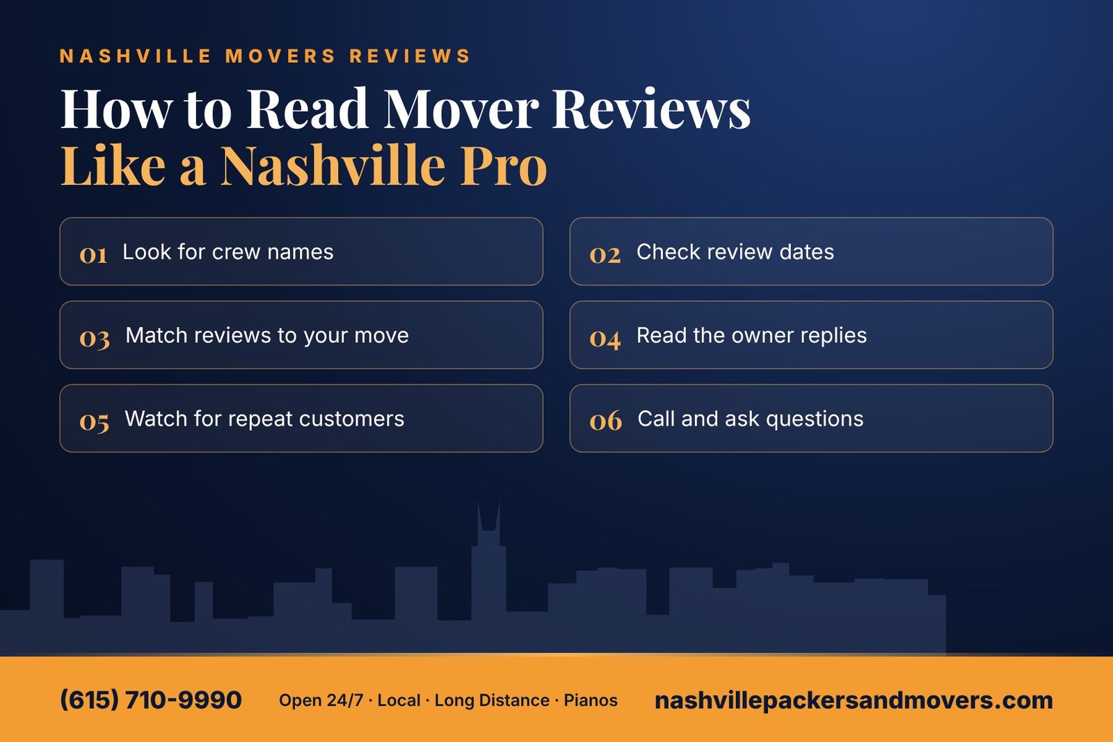 How to read Nashville movers reviews - 6 quick checks from a 5-star Nashville moving crew