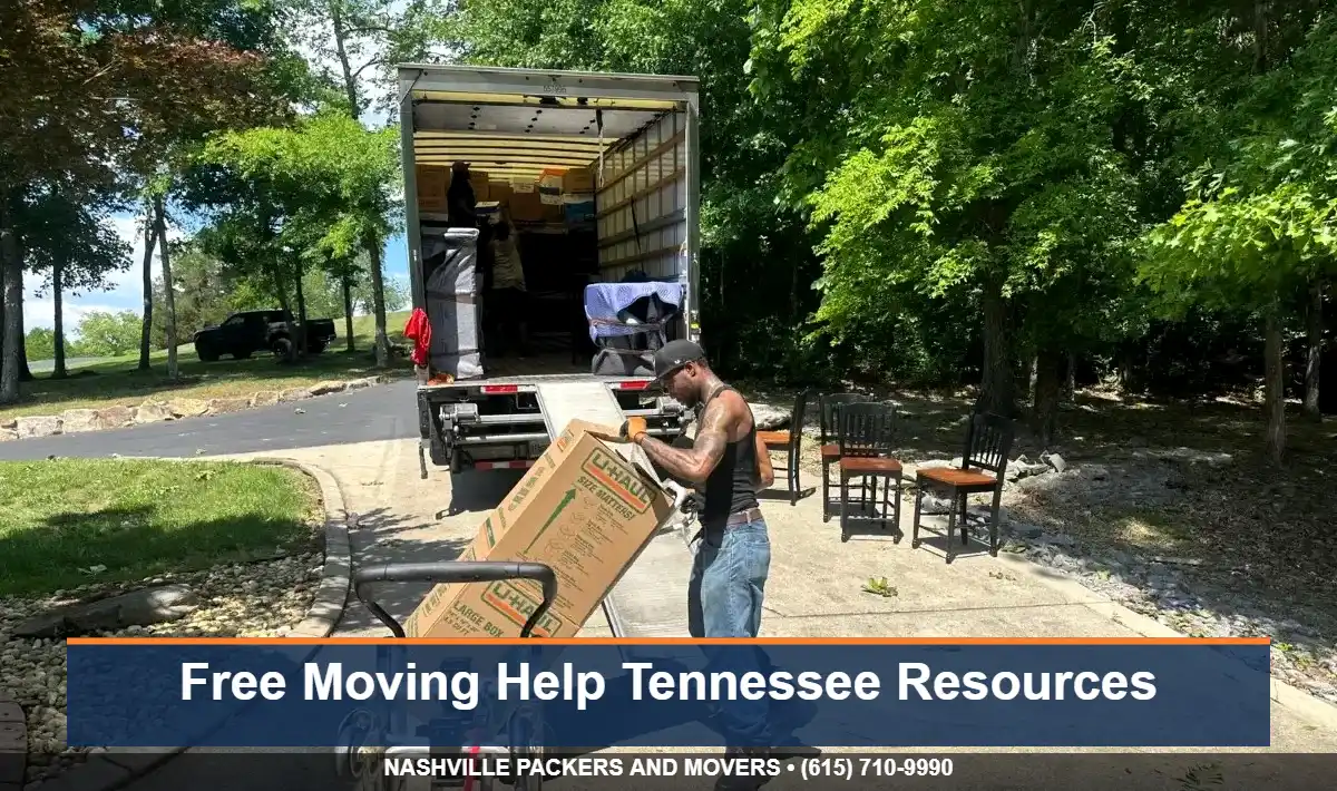 Mover wheeling boxes to a Nashville Packers and Movers truck in Middle Tennessee