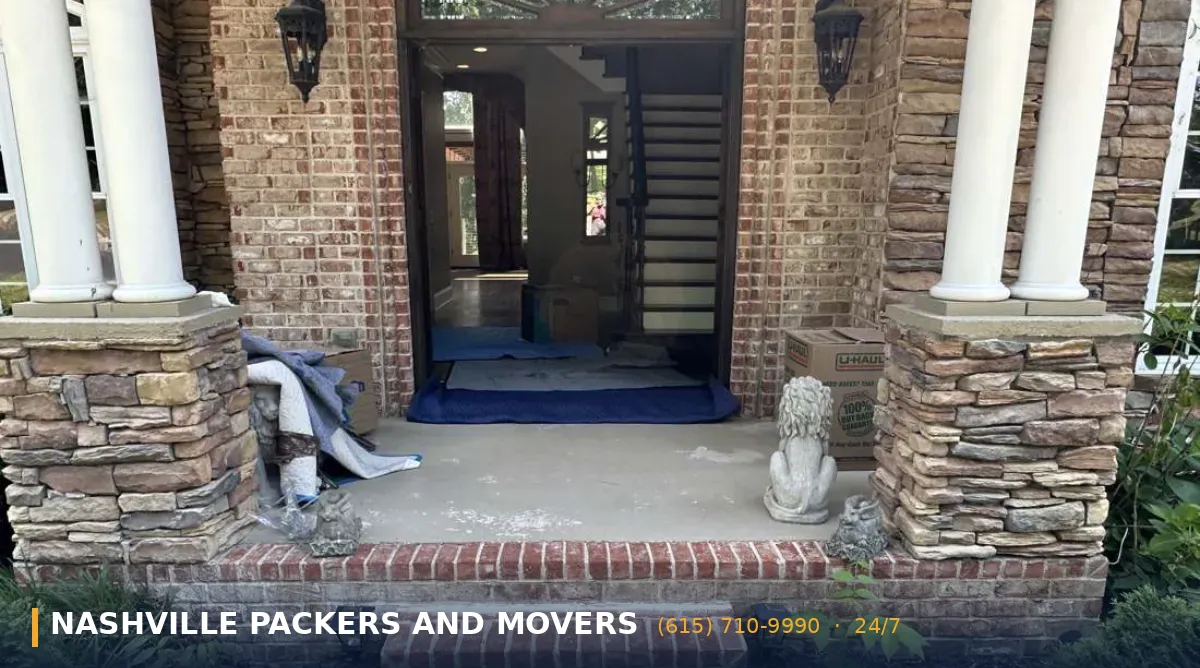 Franklin Packers and Movers 2 Franklin packers and movers protecting the entry of a brick home before packing