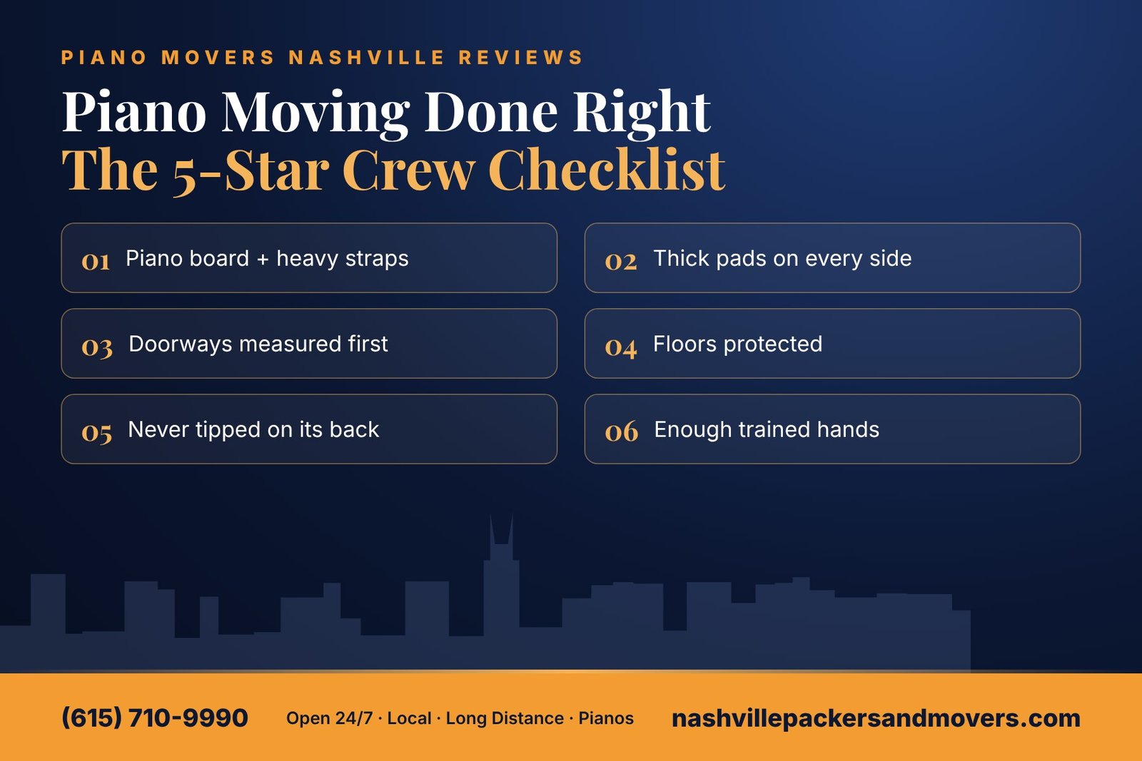 Piano movers Nashville reviews - the 5-star crew piano moving checklist